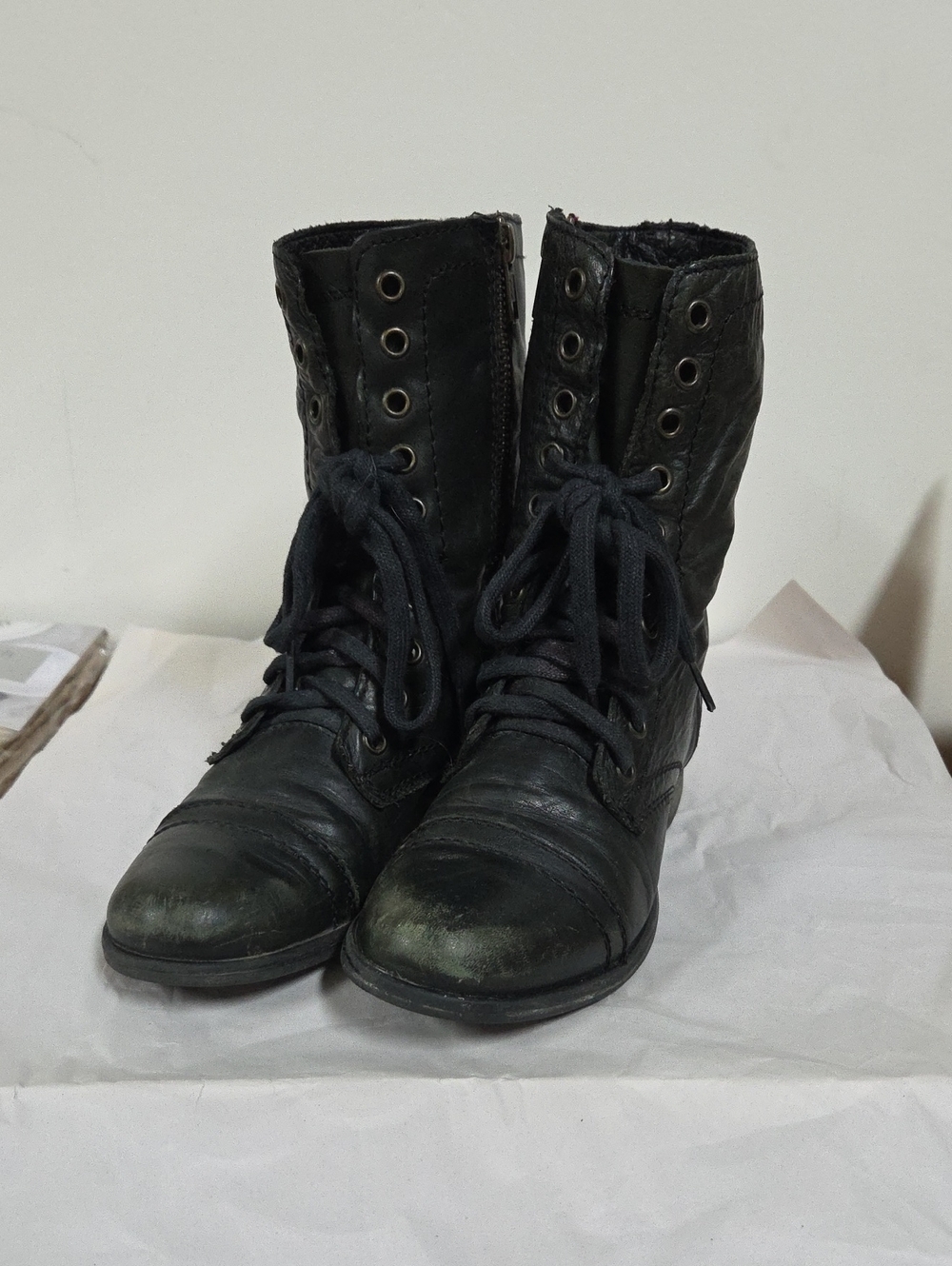 Steve Madden Troopa Black Leather Combat Boots - Size 6